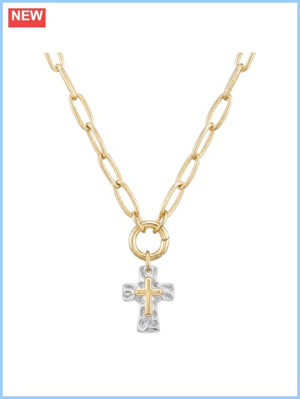 Chunky Gold Cross Necklace 22 Inch Paperclip Chain Women's Jewelry